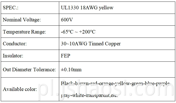 UL1330 18# yellow Fluorine plastic wire